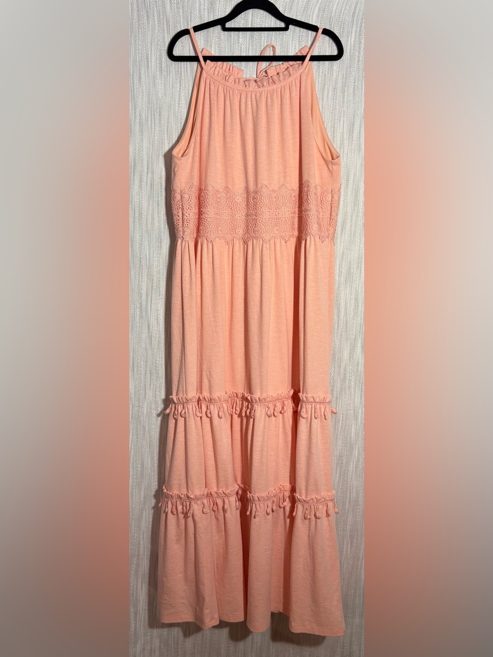 Bohemian Women’s Peach Maxi Dress with Artesian Detail Curations 1X